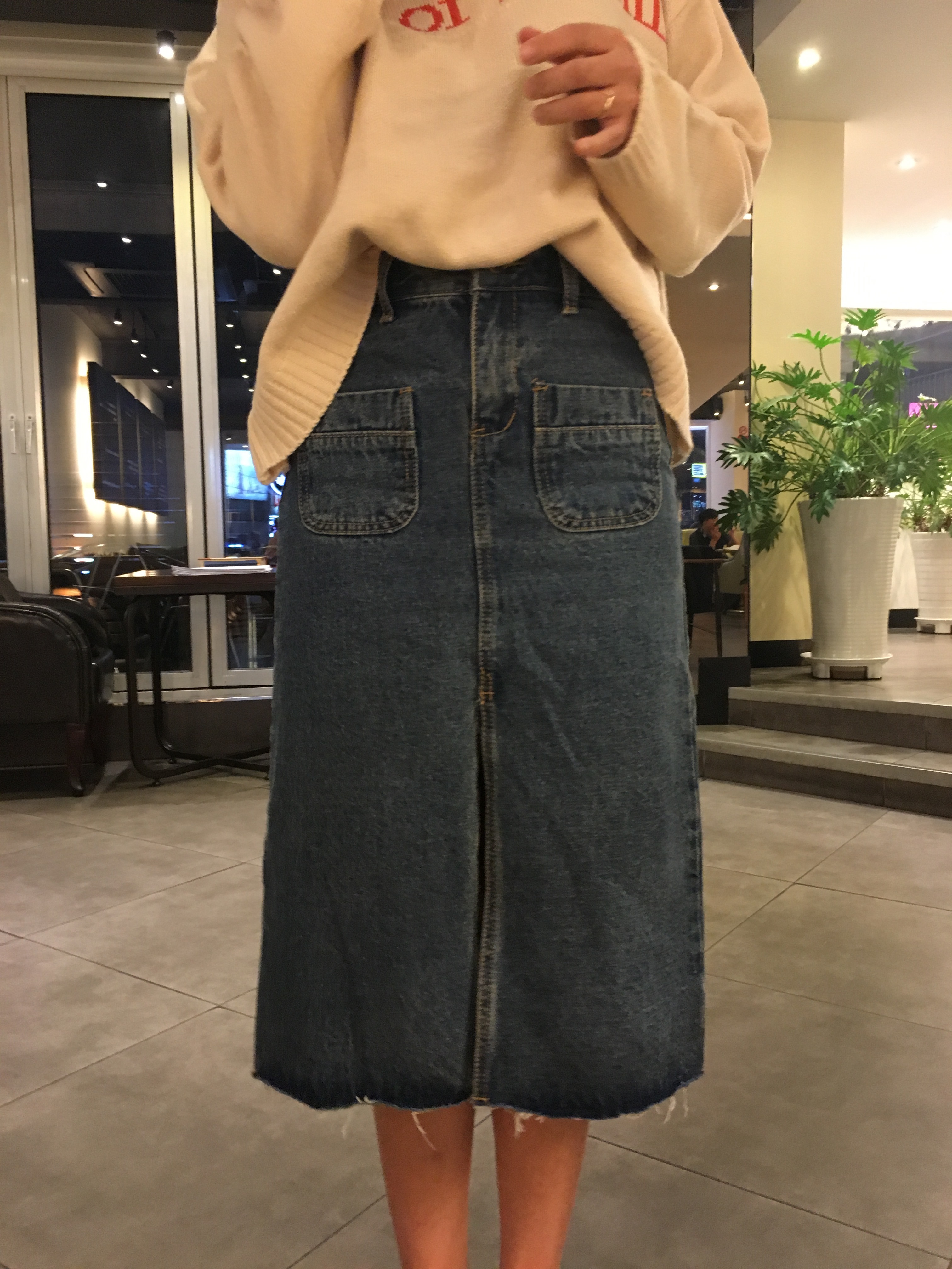 Denim Skirt Vintage Skirt Long Sheepskin Coat Deni