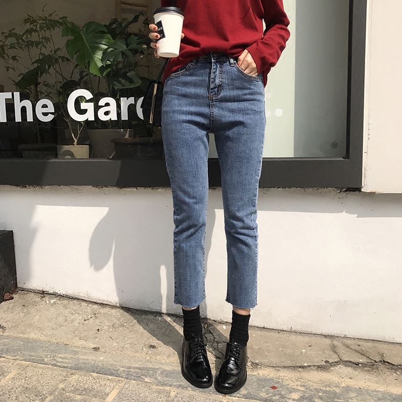 Korea Jeans Pants Slim Fit Date Cutting Jeans Autu