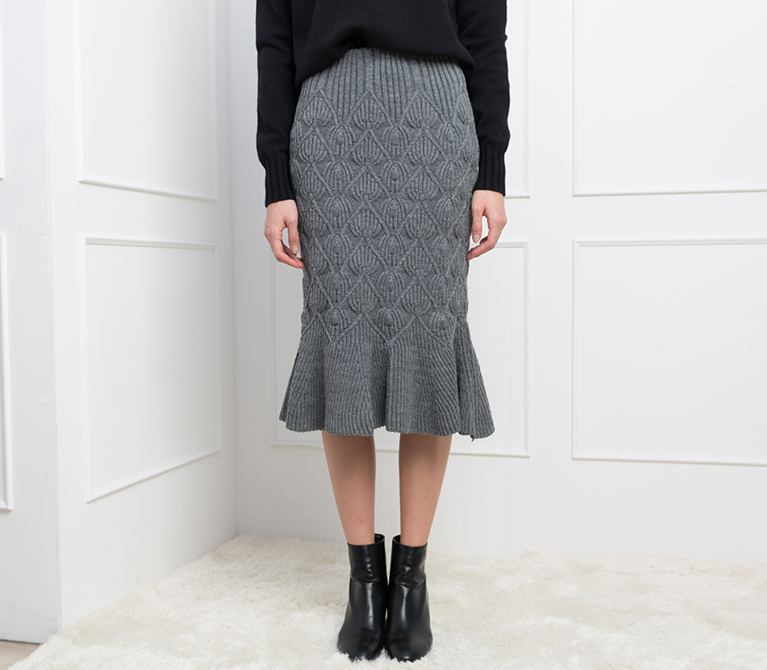 Needle Nose Pretzel Mermaid Frill Knit Long Skirt 