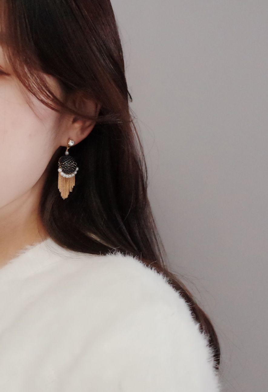 Mirrorball Shine Chalang Chain Tassel Earrings Han