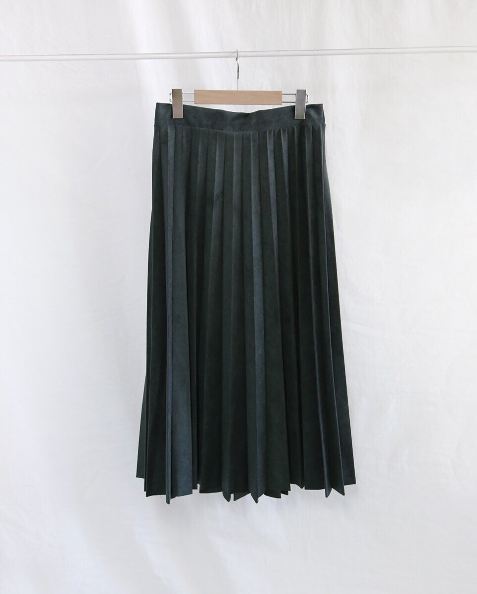 Tax pleat wrinkle long skirt color banding suede a