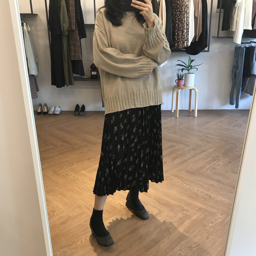 Pleated Flower Banding Long Skirt Long-Haired Fash