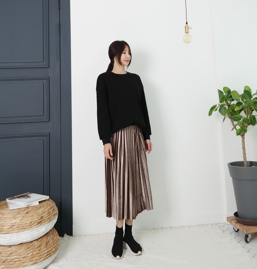 Velvet bending pleated skirt pleated skirt