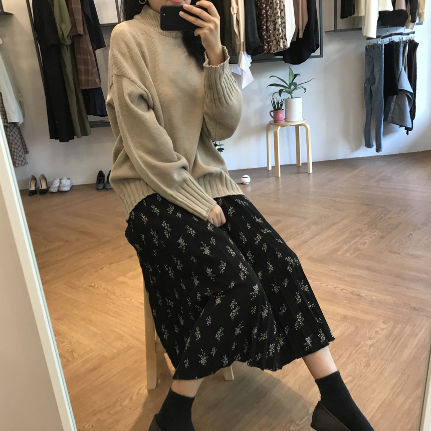 Pleated Flower Banding Long Skirt Long-Haired Fash