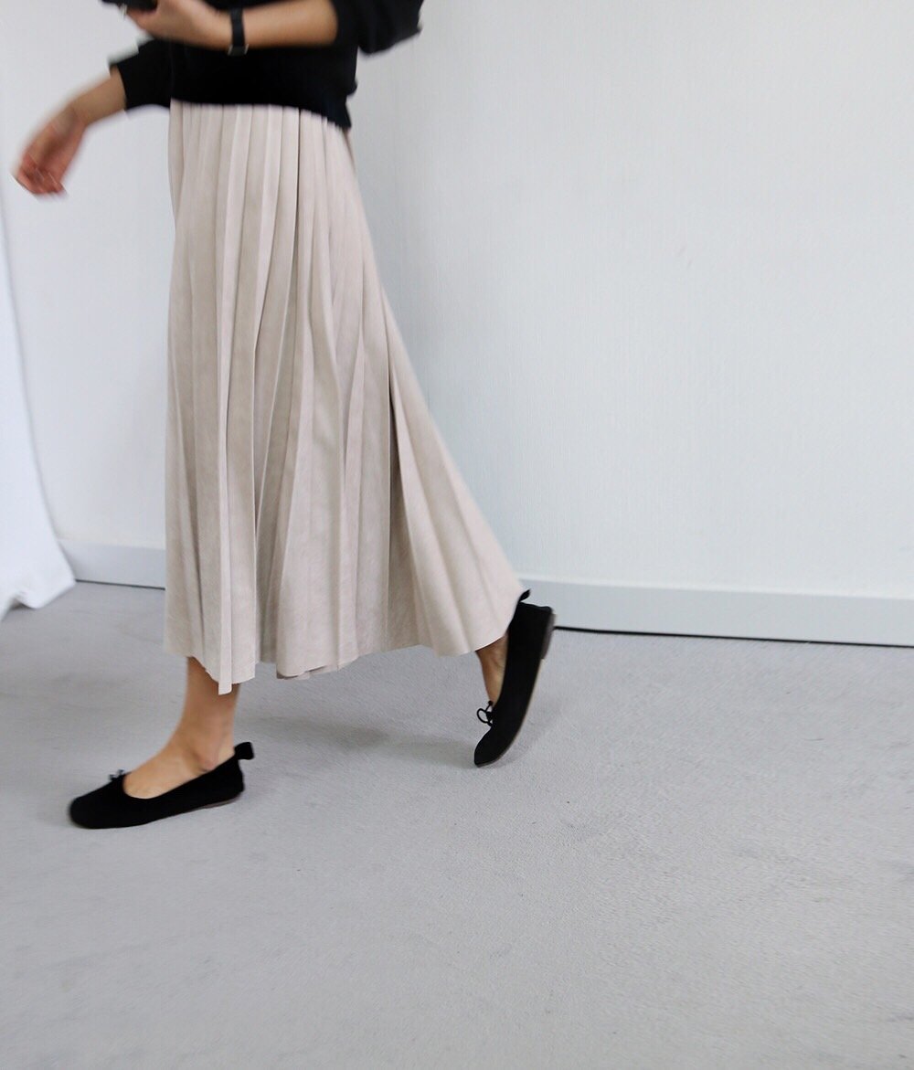 Tax pleat wrinkle long skirt color banding suede a