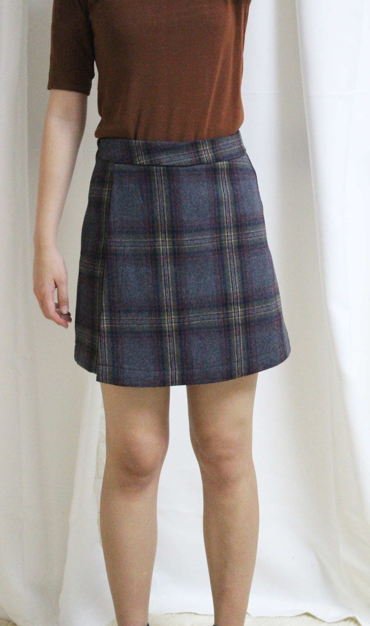 Check woolen wool mini skirt brushed pants 44 ~ 77