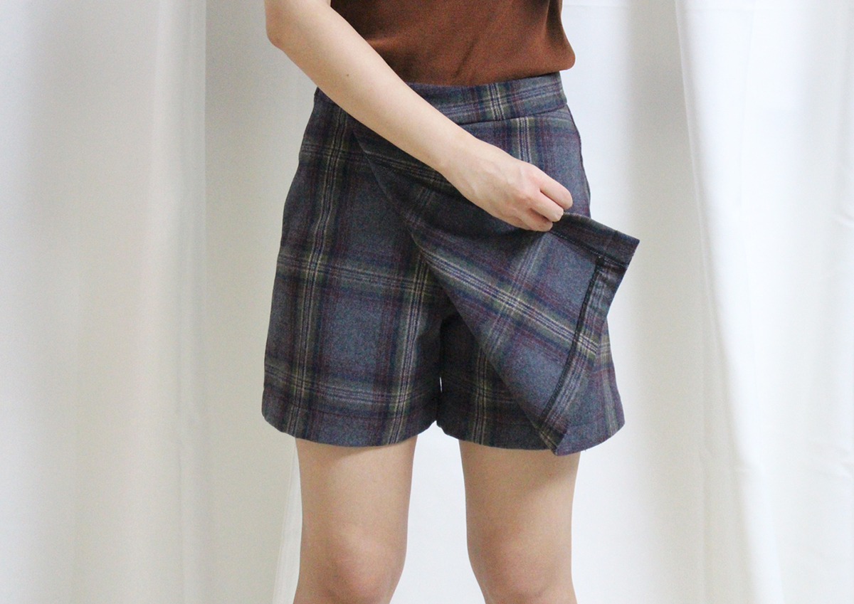 Check woolen wool mini skirt brushed pants 44 ~ 77