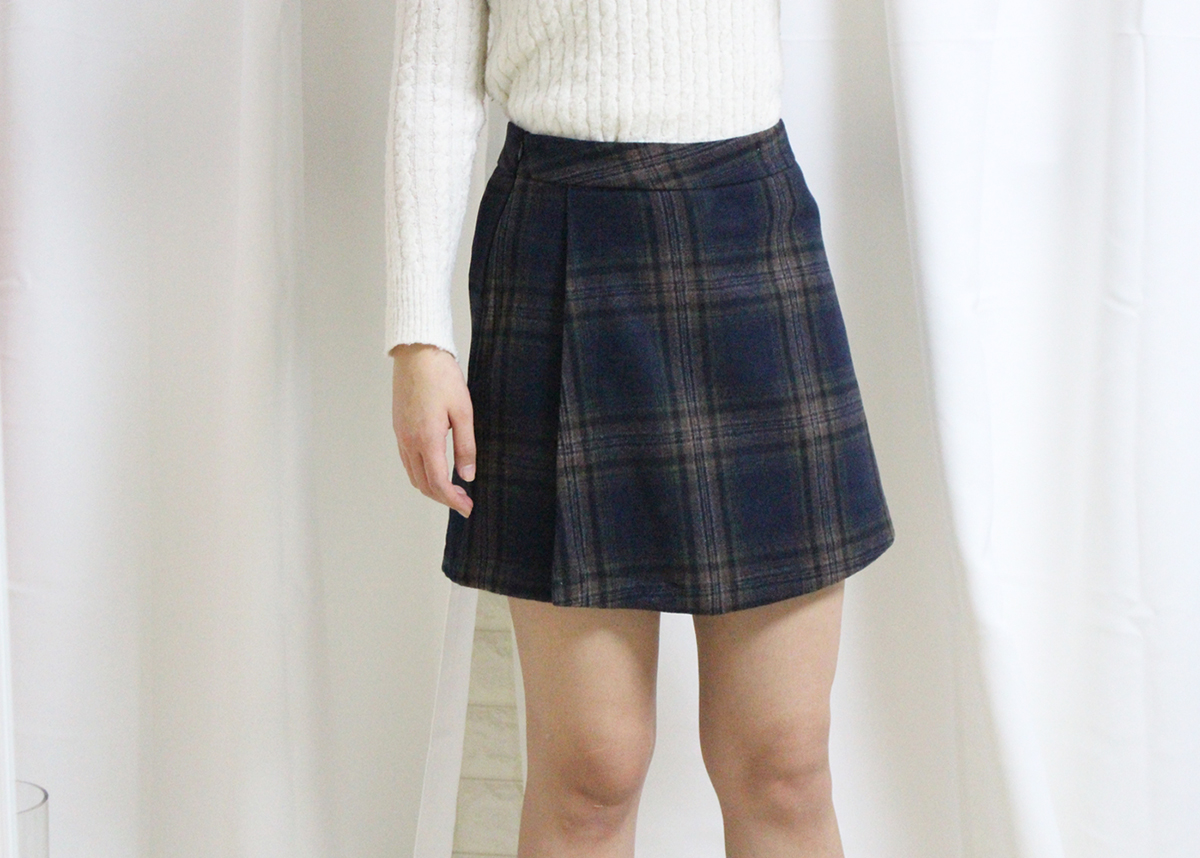 Check woolen wool mini skirt brushed pants 44 ~ 77