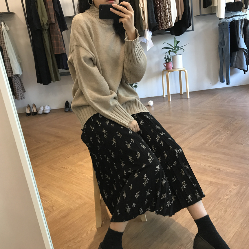 Pleated Flower Banding Long Skirt Long-Haired Fash