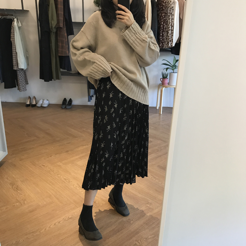 Pleated Flower Banding Long Skirt Long-Haired Fash