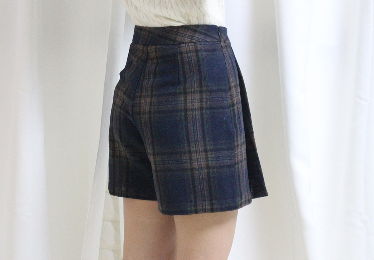 Check woolen wool mini skirt brushed pants 44 ~ 77