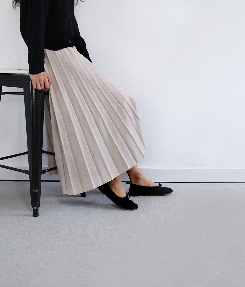 Tax pleat wrinkle long skirt color banding suede a