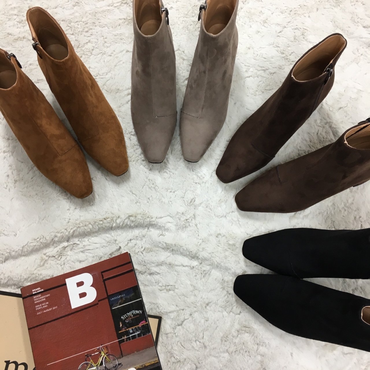 Suede Angle Boots 4color Middle-Heel Ankle Shinsei