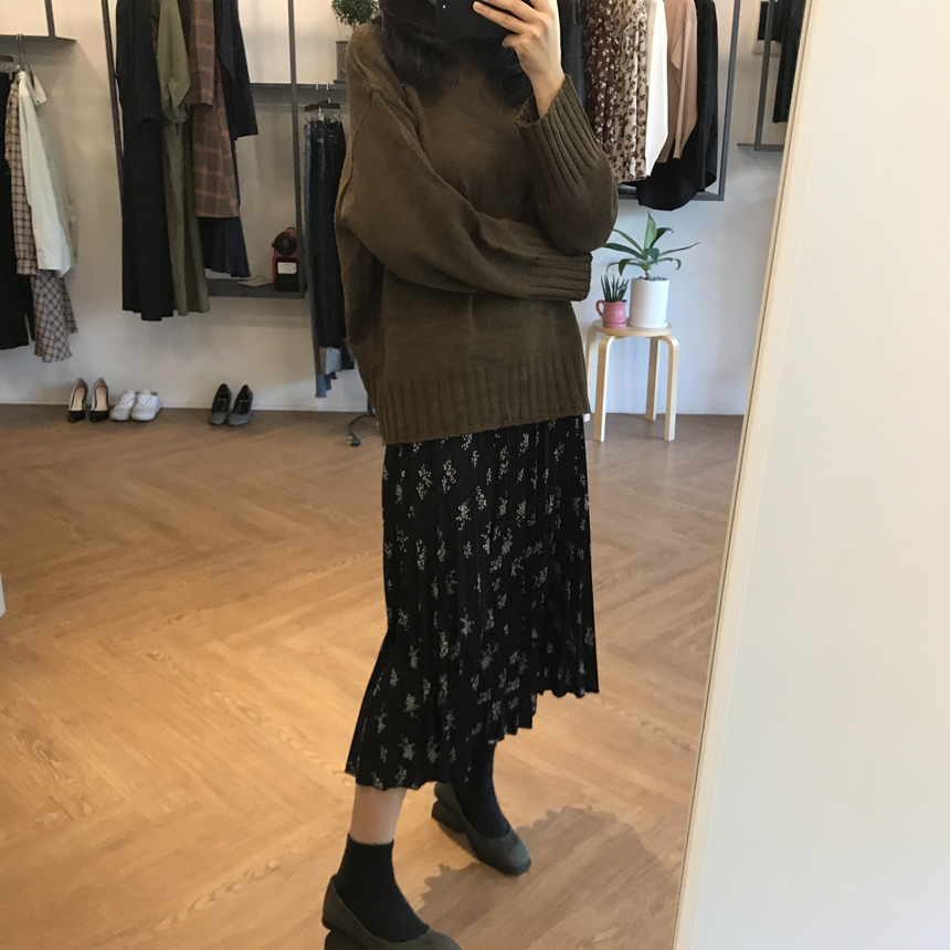 Pleated Flower Banding Long Skirt Long-Haired Fash