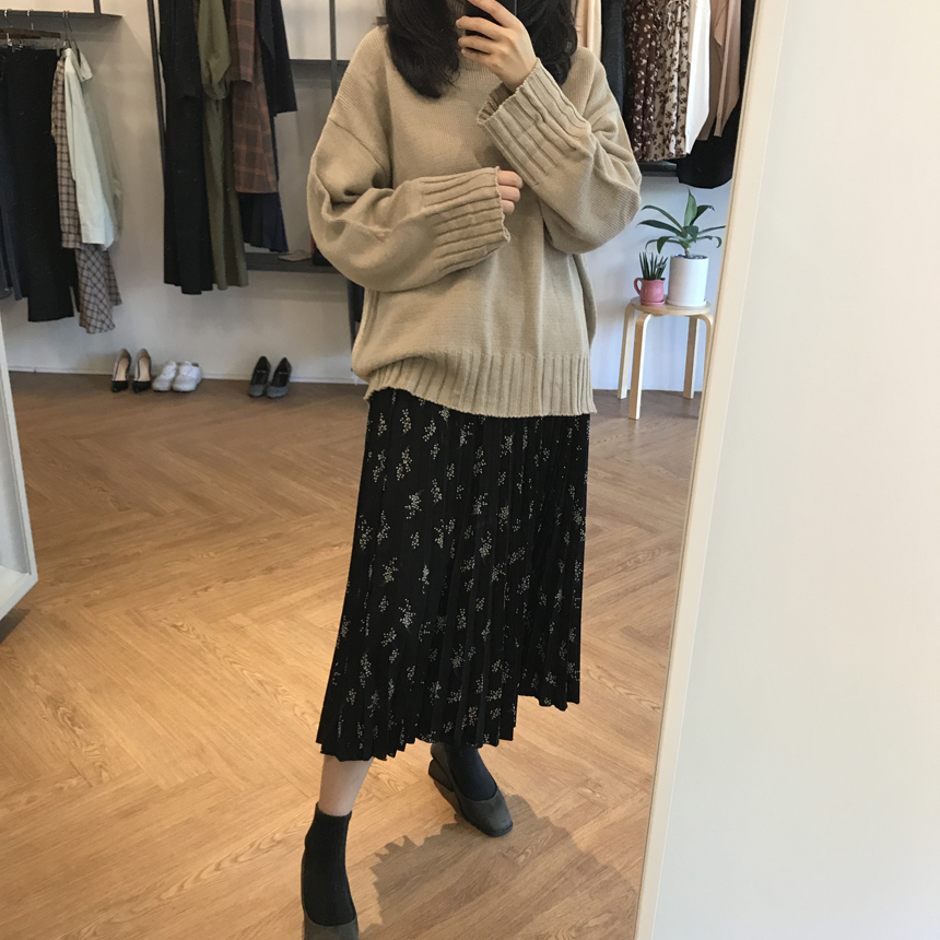 Pleated Flower Banding Long Skirt Long-Haired Fash