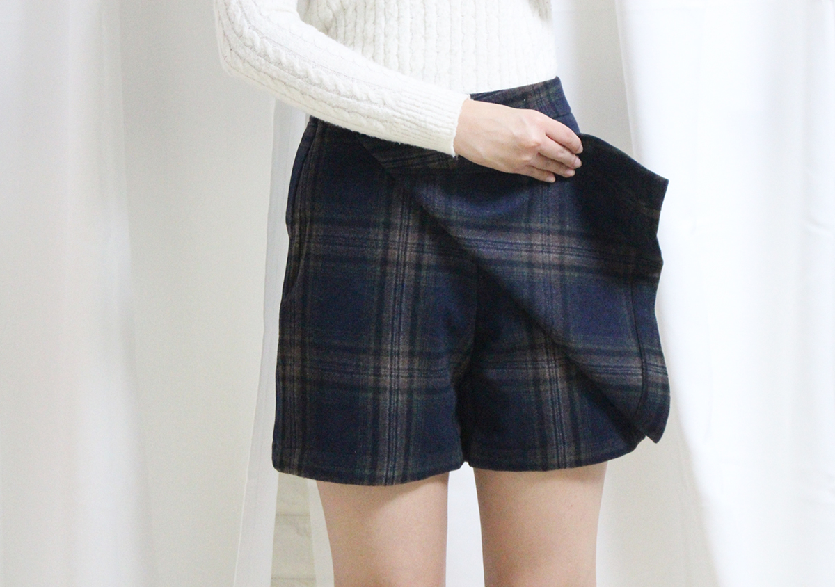 Check woolen wool mini skirt brushed pants 44 ~ 77