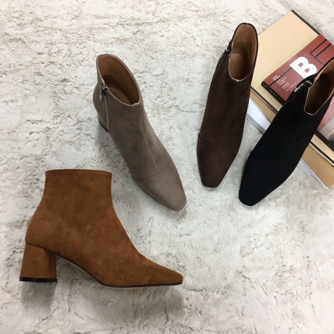 Suede Angle Boots 4color Middle-Heel Ankle Shinsei