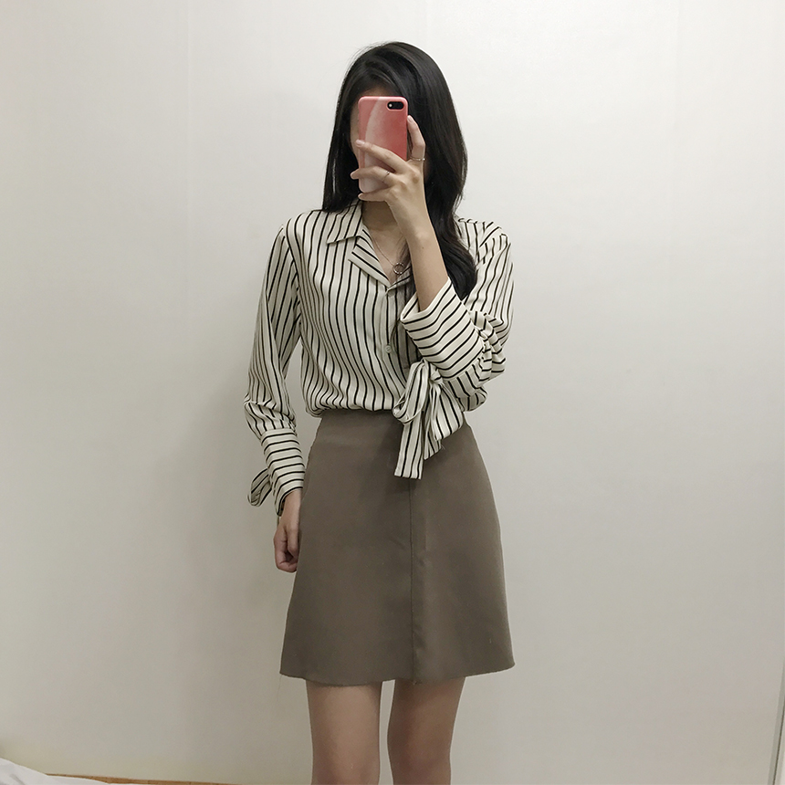 A Line Black Brown Mini Skirt Feminine Look Ha ha 