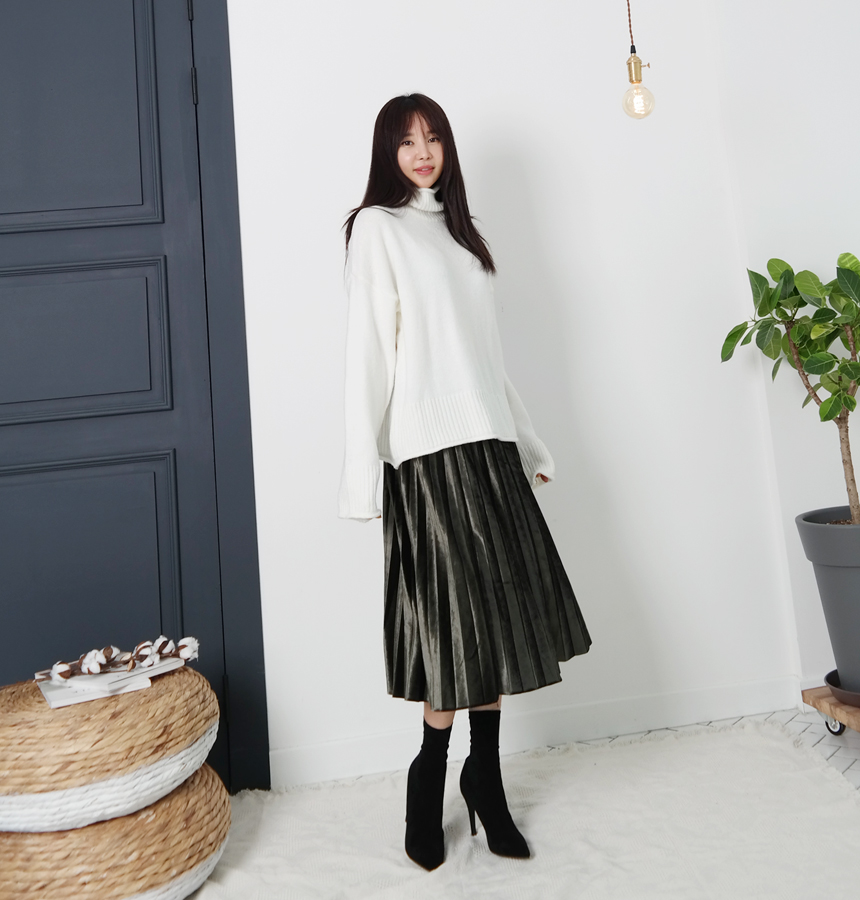 Velvet bending pleated skirt pleated skirt