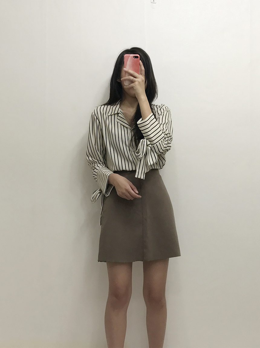 A Line Black Brown Mini Skirt Feminine Look Ha ha 