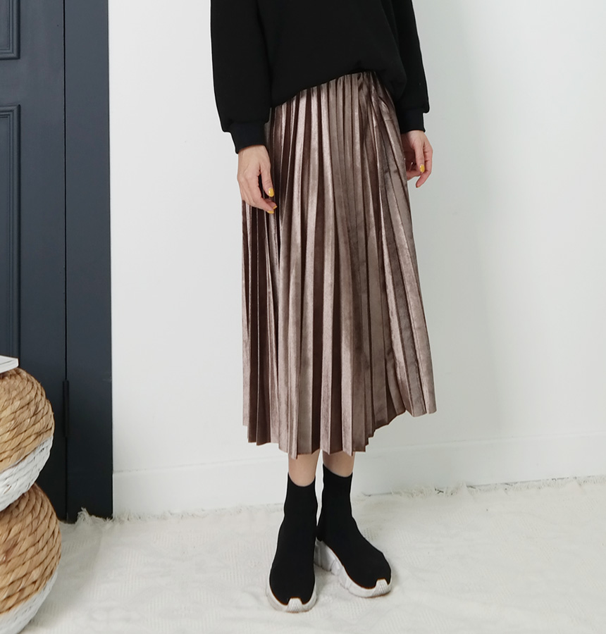 Velvet bending pleated skirt pleated skirt