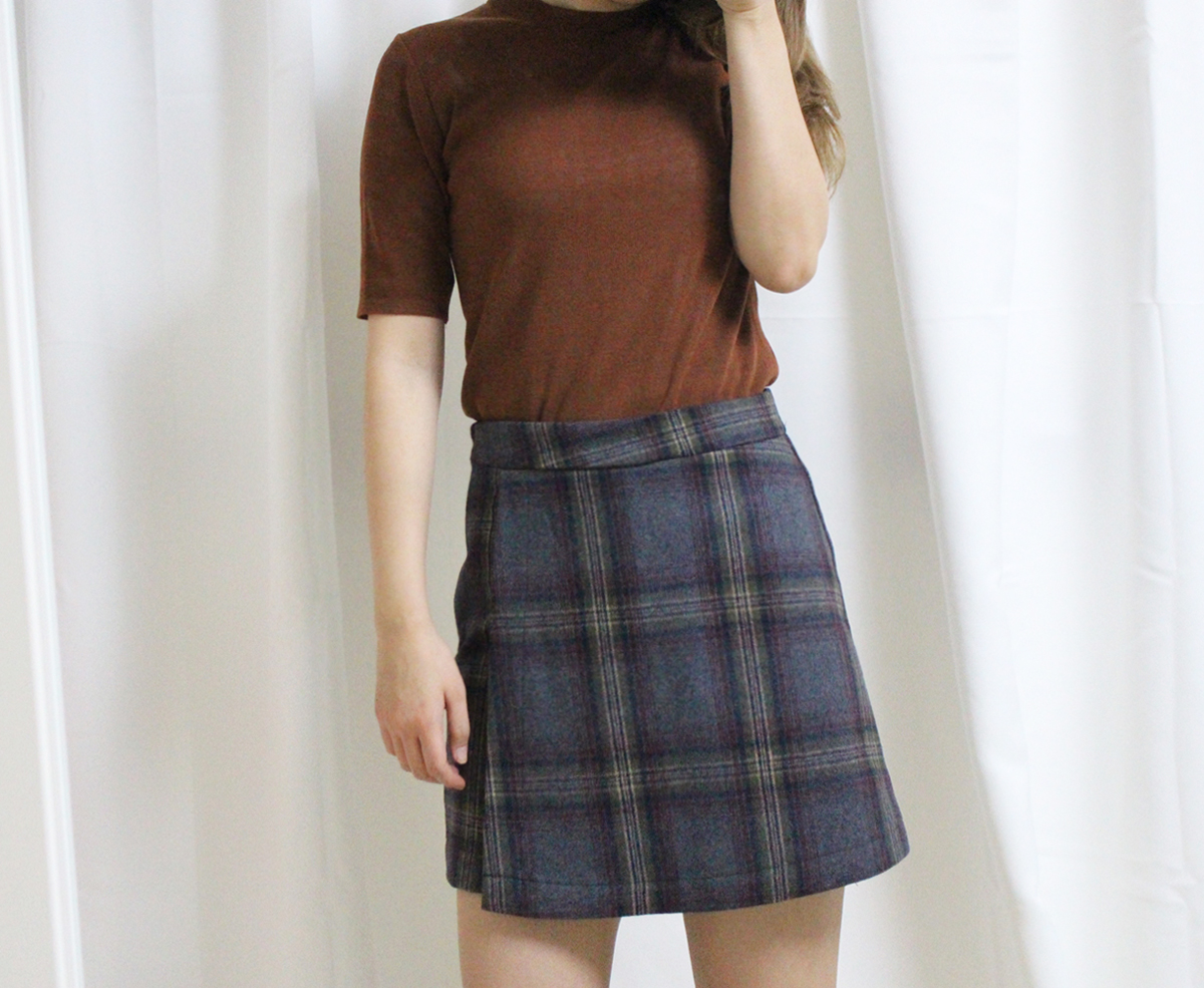 Check woolen wool mini skirt brushed pants 44 ~ 77