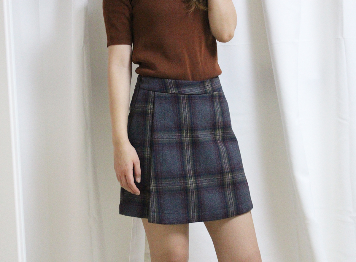 Check woolen wool mini skirt brushed pants 44 ~ 77