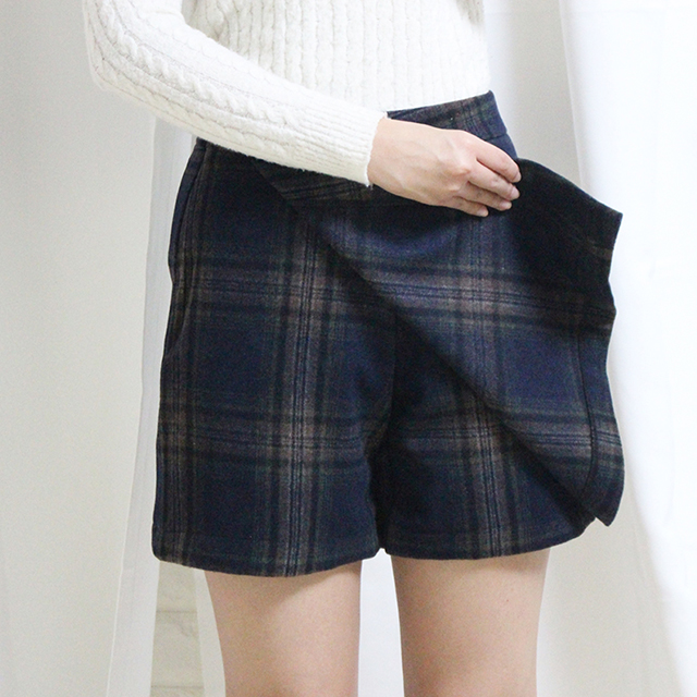 Check woolen wool mini skirt brushed pants 44 ~ 77