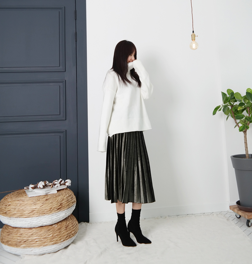 Velvet bending pleated skirt pleated skirt