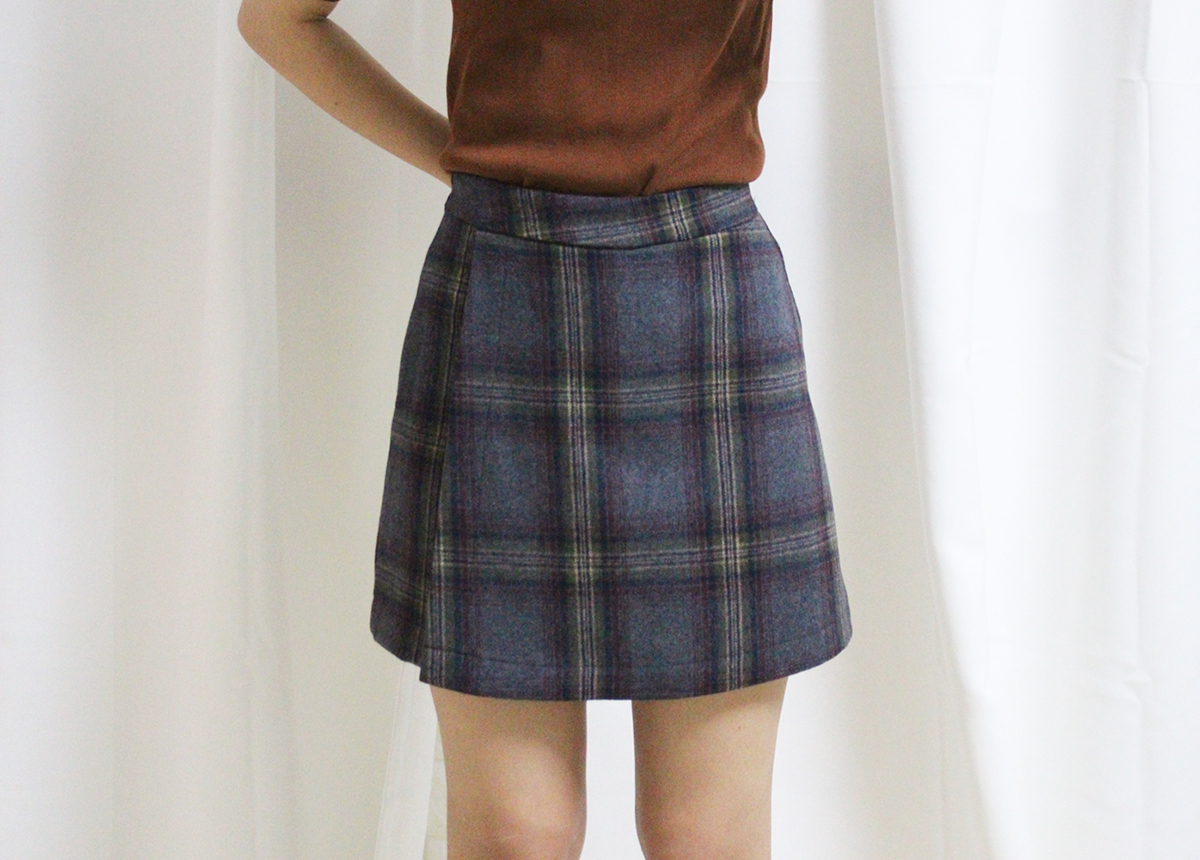 Check woolen wool mini skirt brushed pants 44 ~ 77