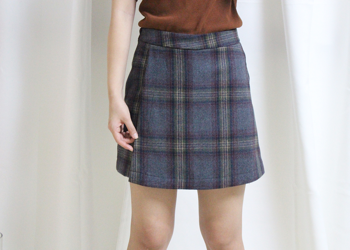 Check woolen wool mini skirt brushed pants 44 ~ 77