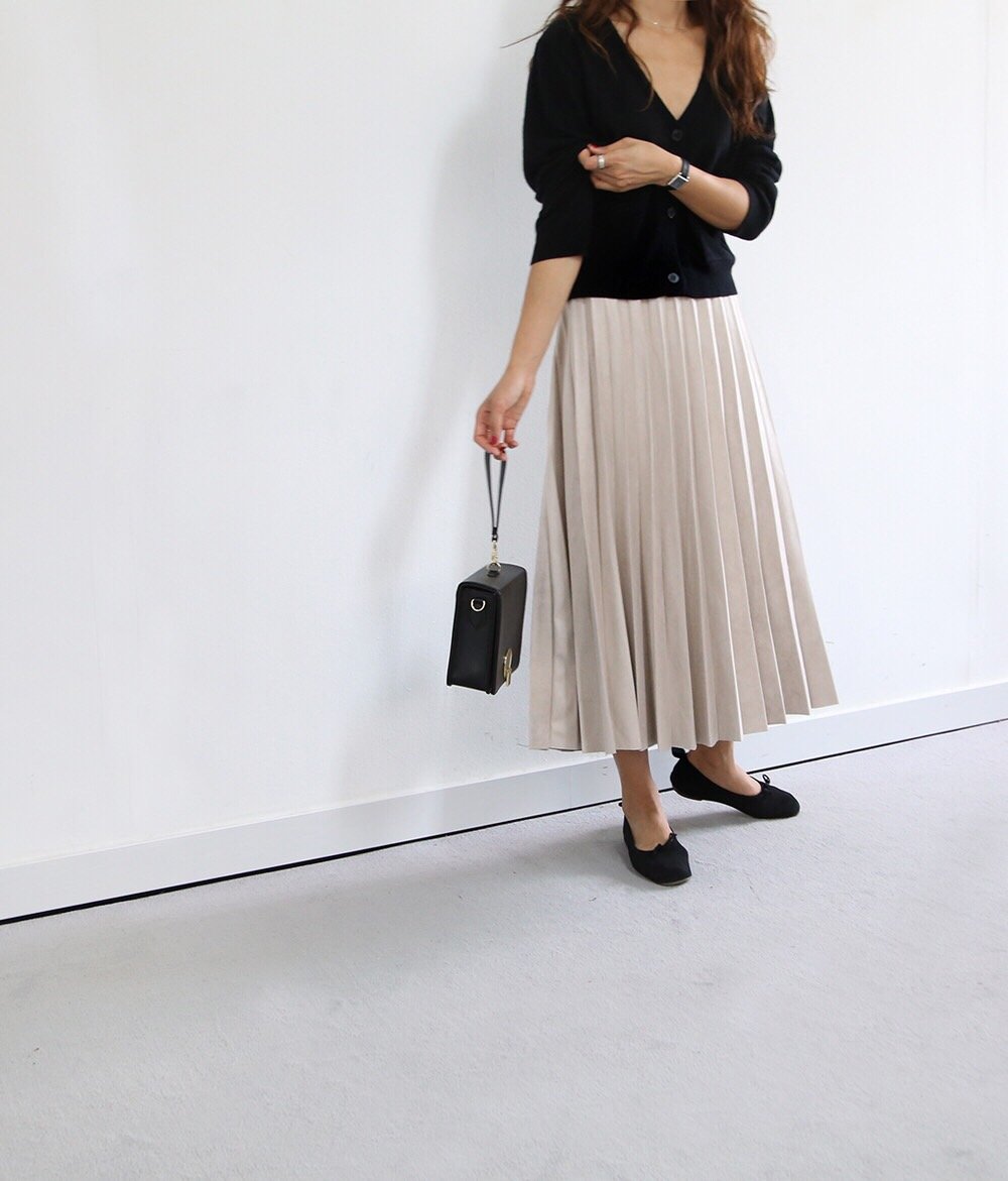 Tax pleat wrinkle long skirt color banding suede a