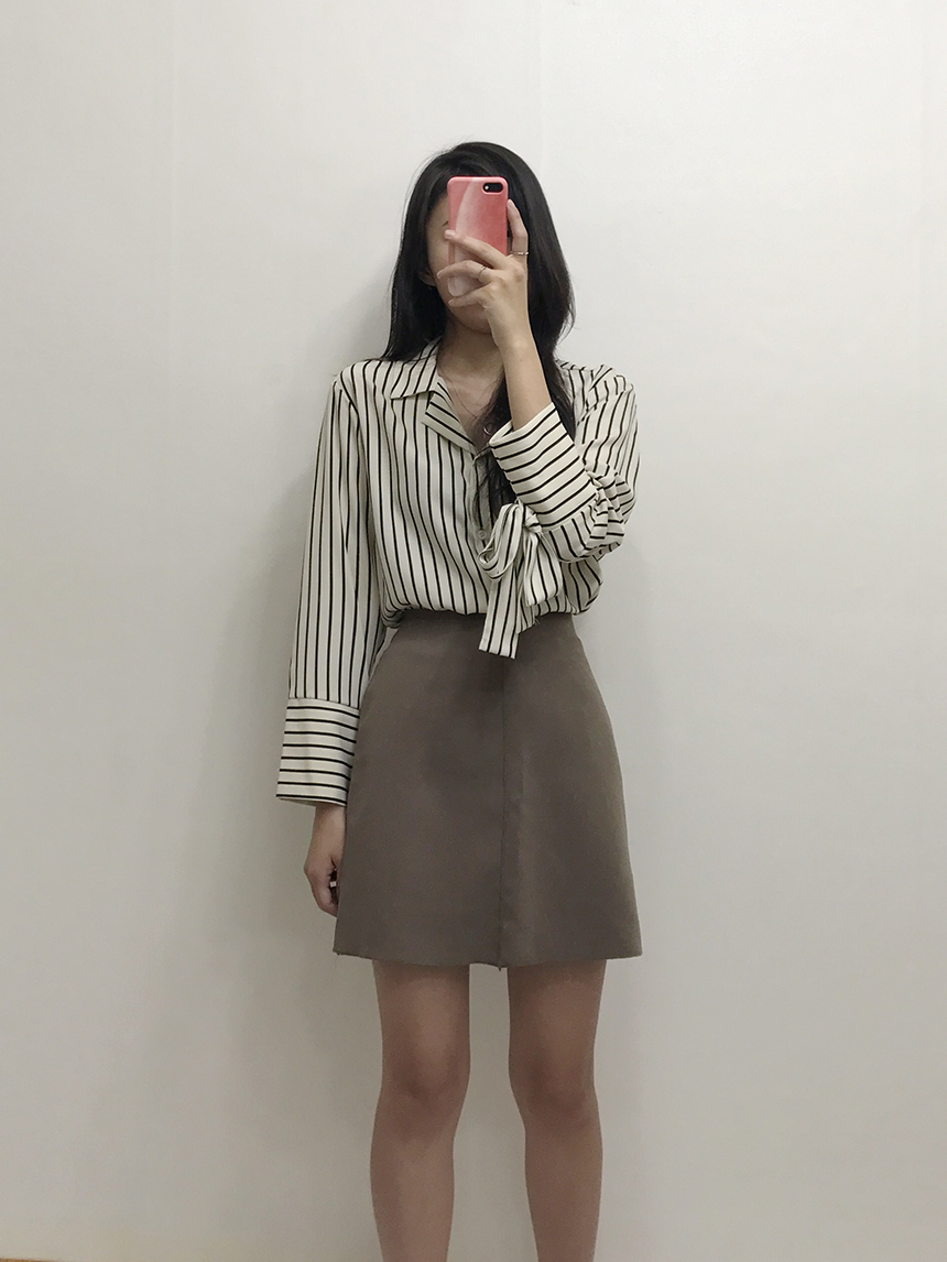 A Line Black Brown Mini Skirt Feminine Look Ha ha 