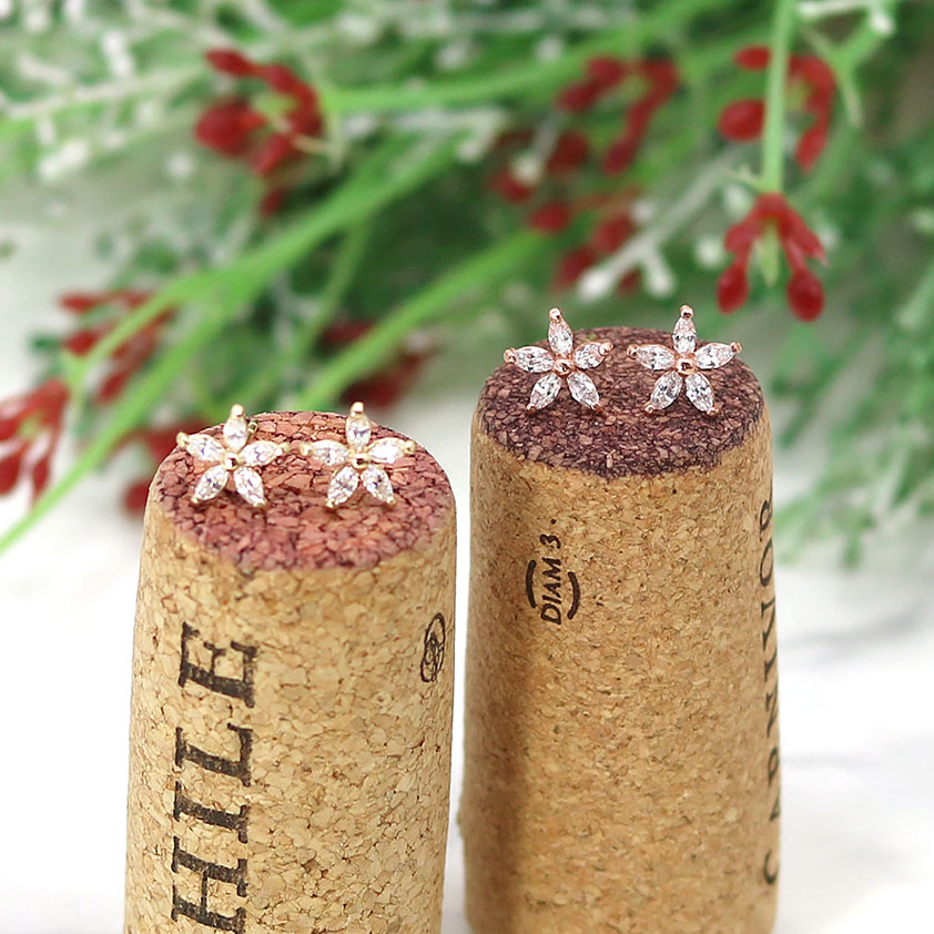 Flower Gold Pink Cubic 14k Earrings Sophisticated 