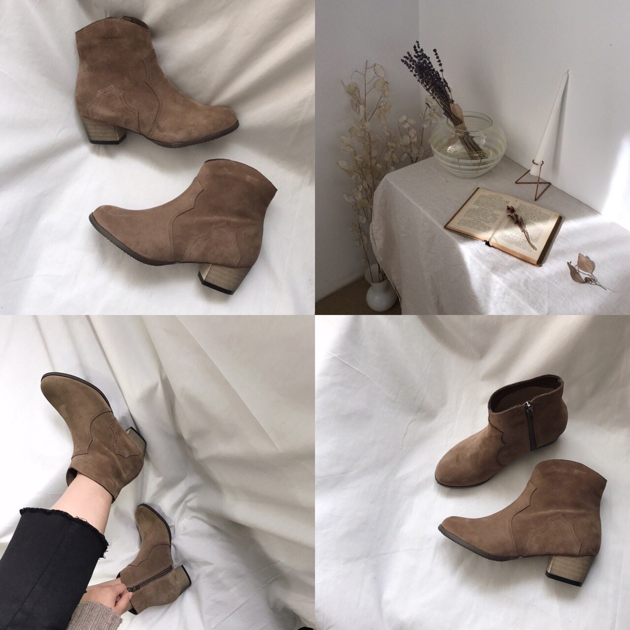 Cowhide Suede Angle Boots Women's Fall Shoes Da