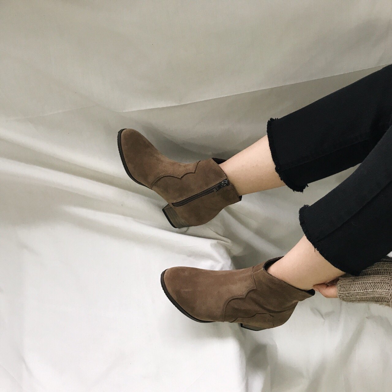 Cowhide Suede Angle Boots Women's Fall Shoes Da