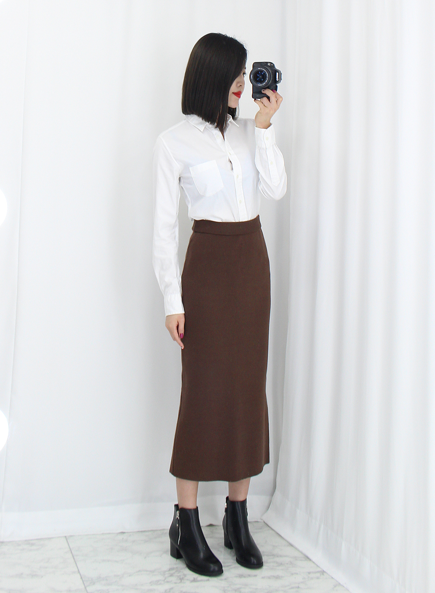 Knit Mermaid Long Skirt Midi Span High Back