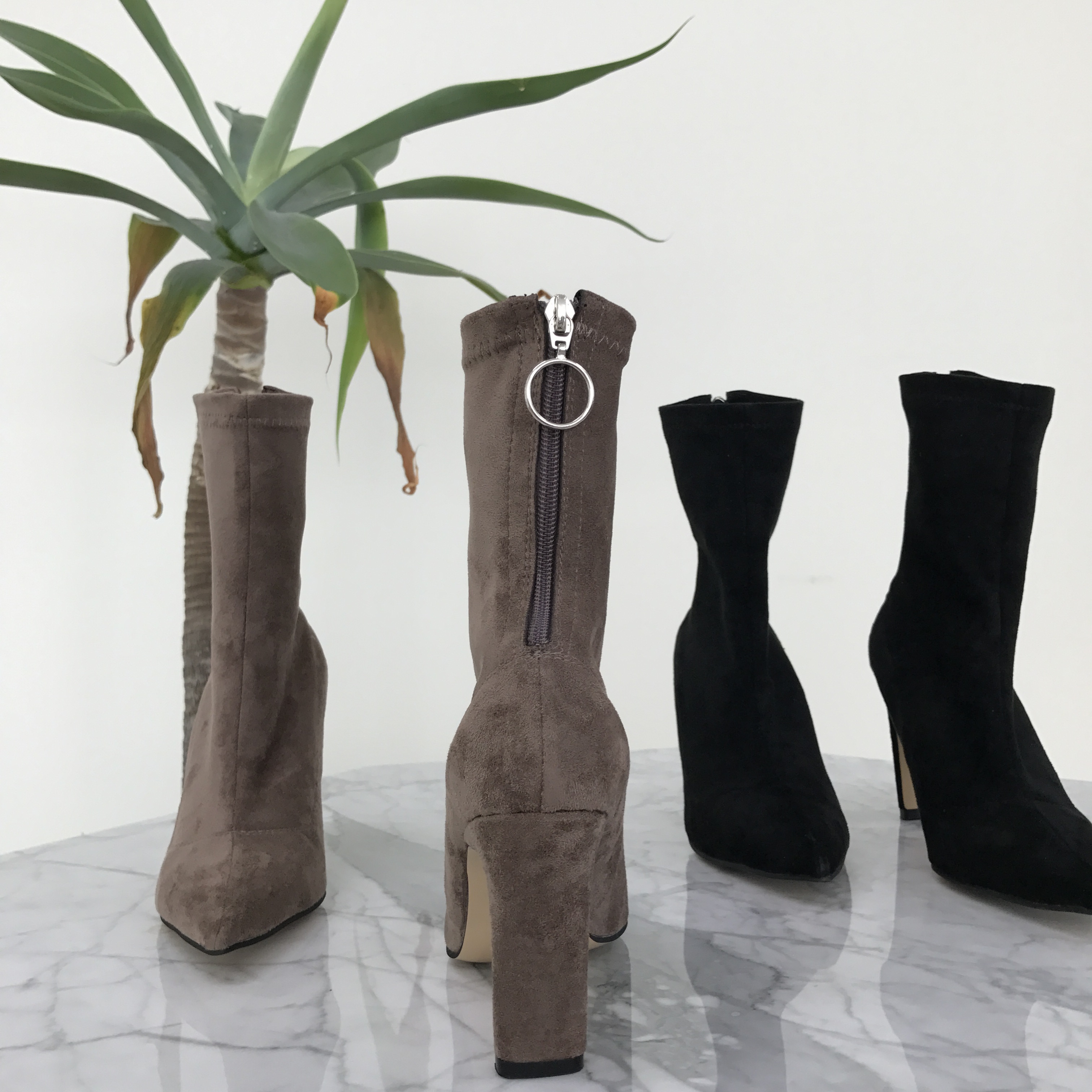 Ring Zipper Suede Angle Boots Ankle Fall Winter We