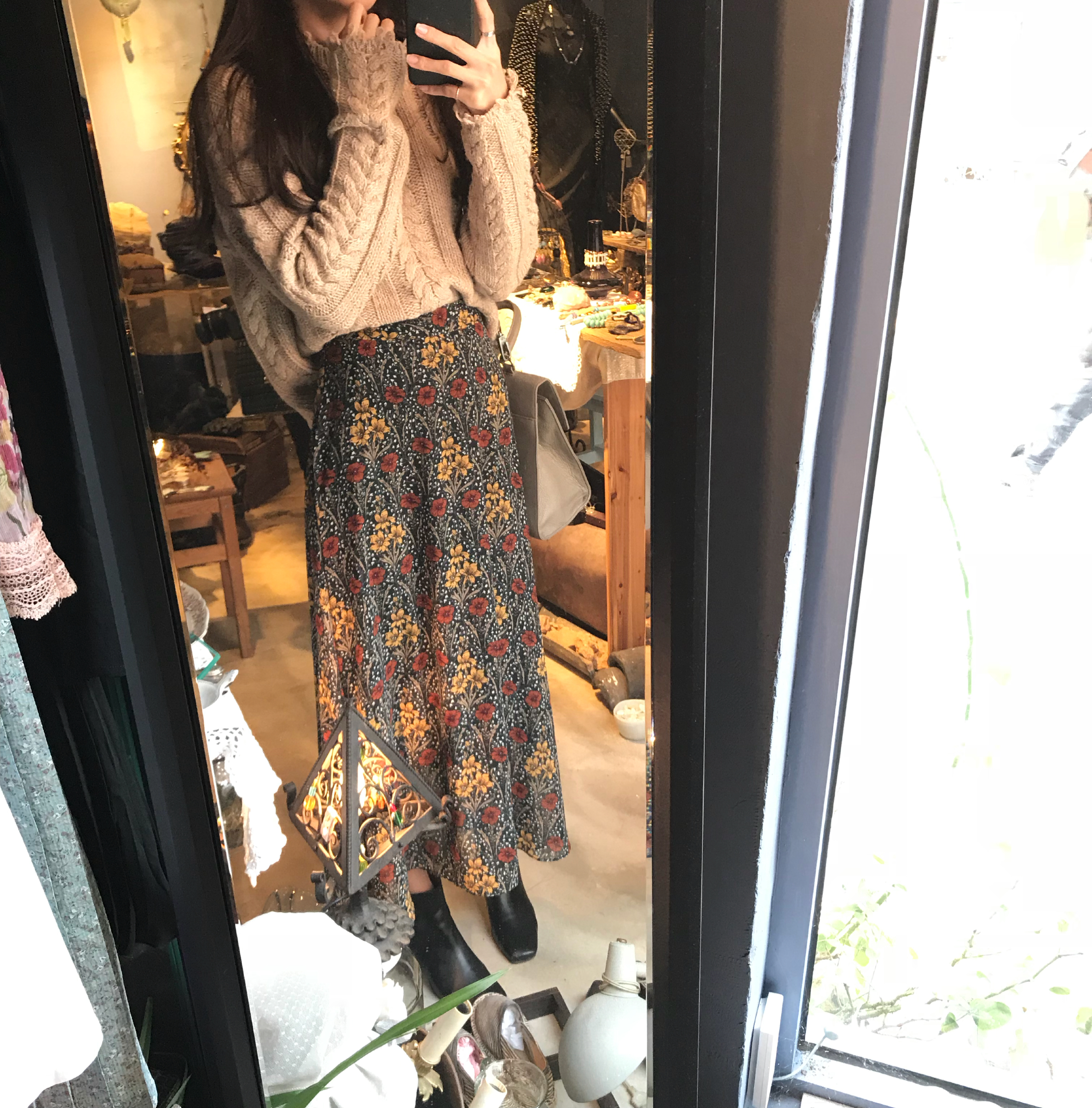 Flower chiffon maxi skirt 2col Winter Coordination