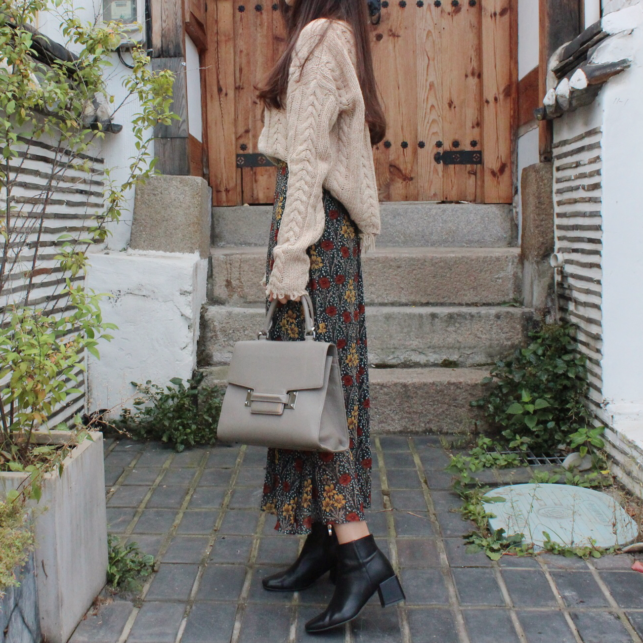 Flower chiffon maxi skirt 2col Winter Coordination