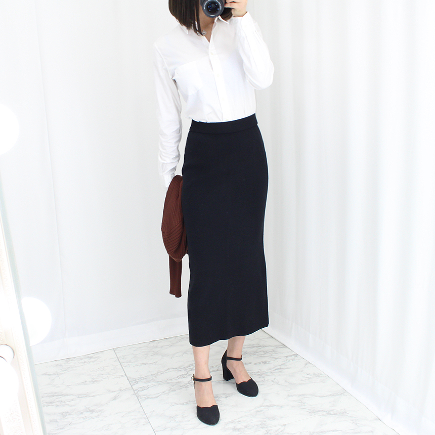 Knit Mermaid Long Skirt Midi Span High Back