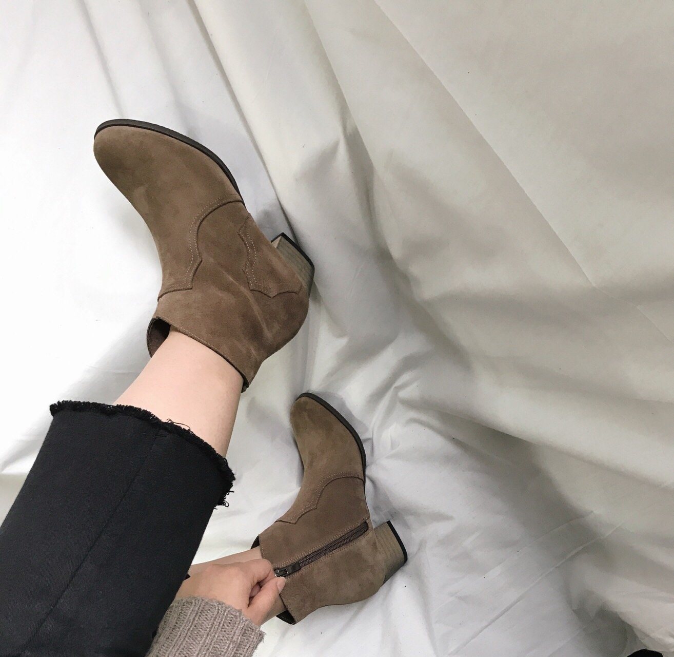 Cowhide Suede Angle Boots Women's Fall Shoes Da