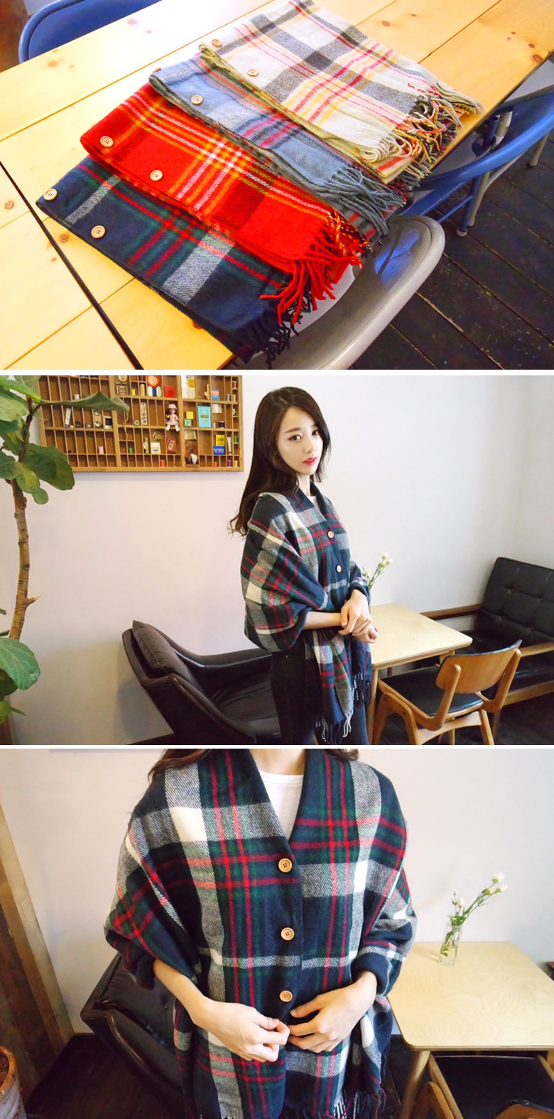 Button check shawl muffler fall winter shawl femal