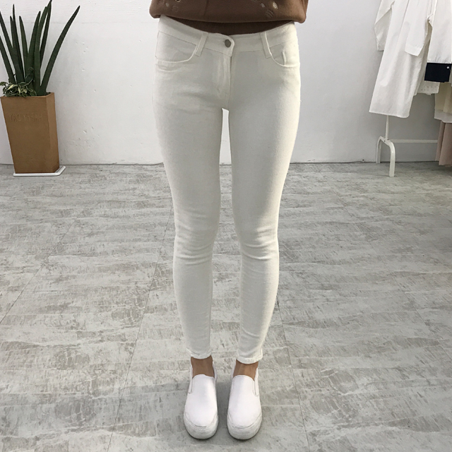 Korea Jeans Pants White Skinny Brushed Jeans Winte