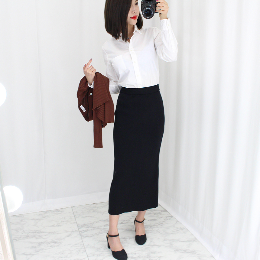 Knit Mermaid Long Skirt Midi Span High Back