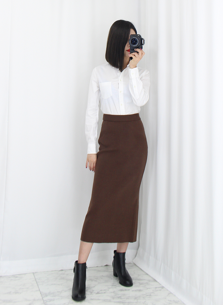 Knit Mermaid Long Skirt Midi Span High Back