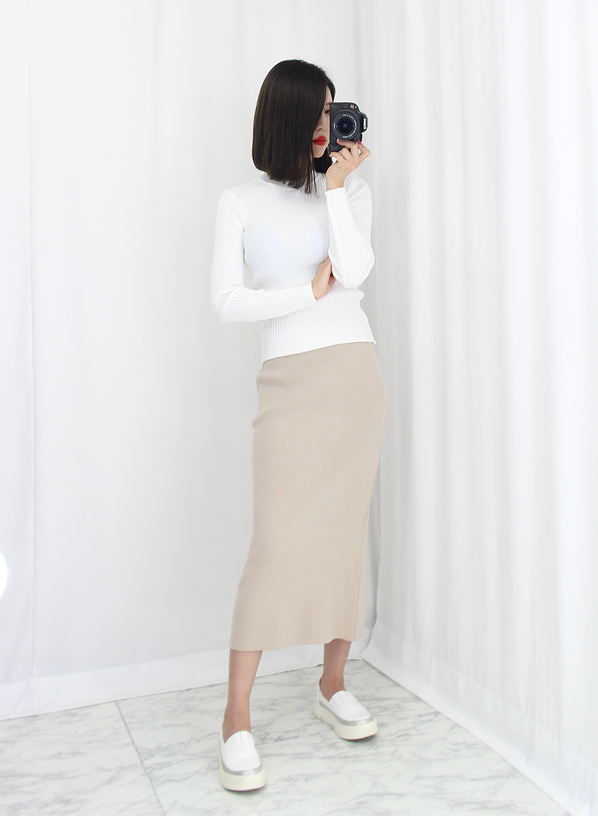 Knit Mermaid Long Skirt Midi Span High Back