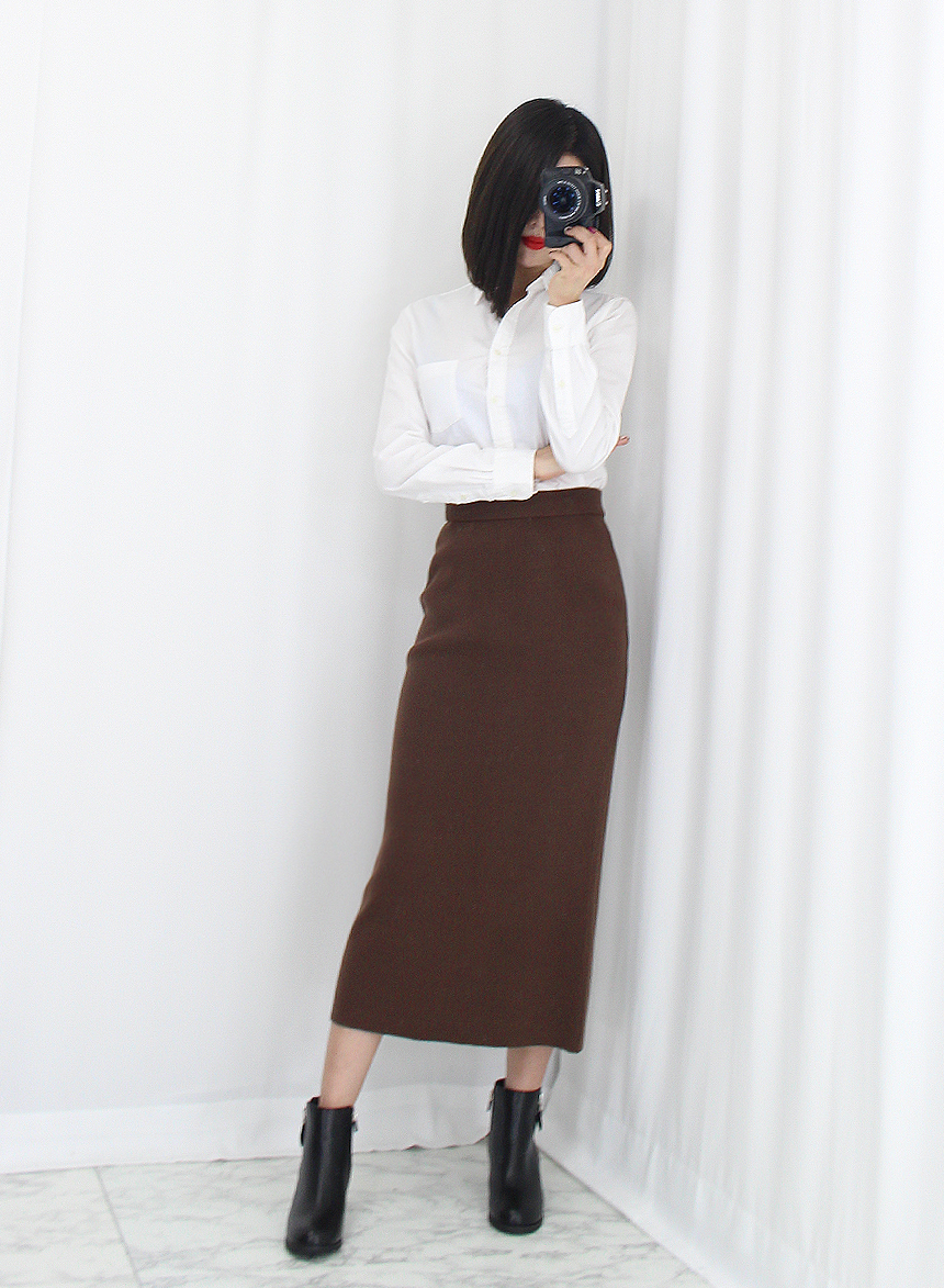 Knit Mermaid Long Skirt Midi Span High Back