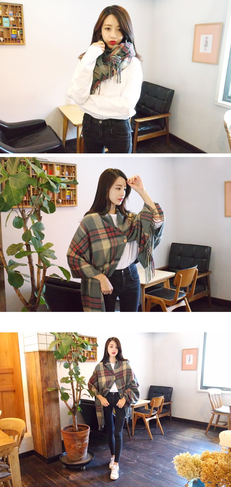 Button check shawl muffler fall winter shawl femal