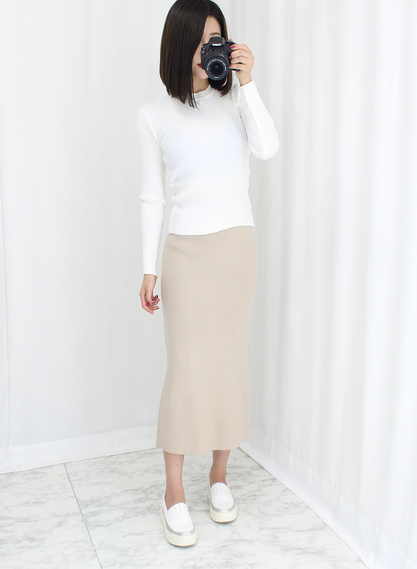 Knit Mermaid Long Skirt Midi Span High Back